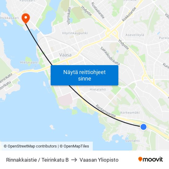 Rinnakkaistie / Teirinkatu B to Vaasan Yliopisto map