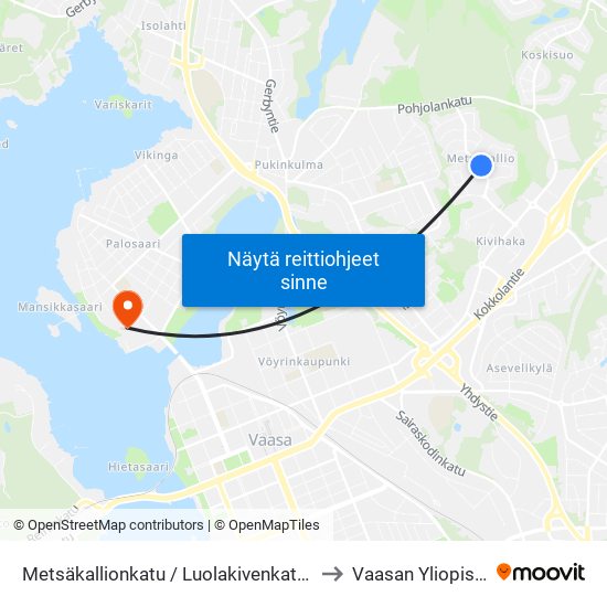 Metsäkallionkatu / Luolakivenkatu B to Vaasan Yliopisto map