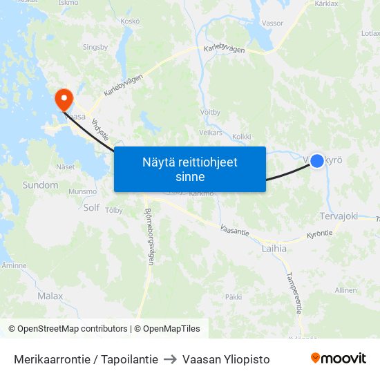 Merikaarrontie / Tapoilantie to Vaasan Yliopisto map