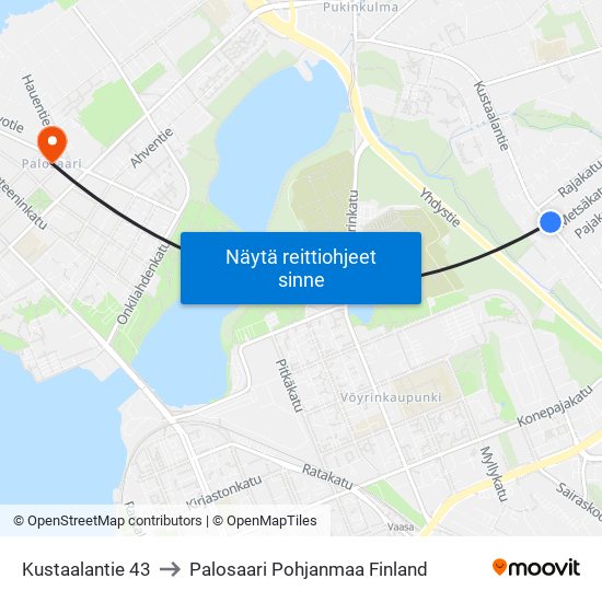 Kustaalantie 43 to Palosaari Pohjanmaa Finland map