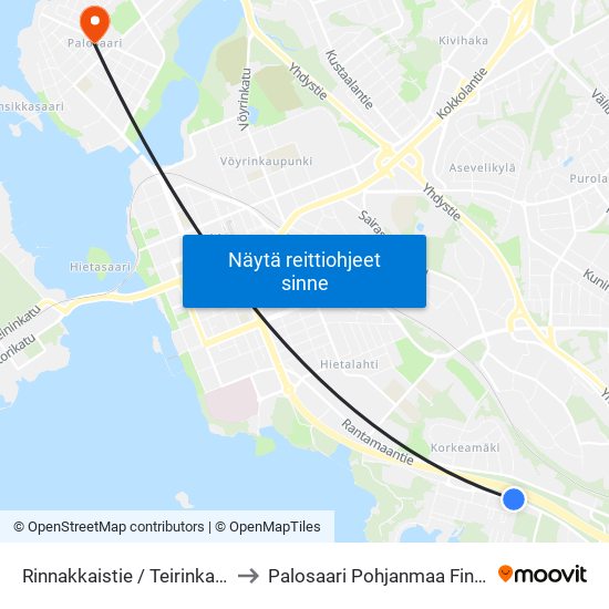 Rinnakkaistie / Teirinkatu B to Palosaari Pohjanmaa Finland map