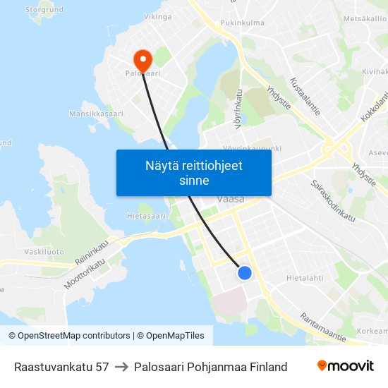 Raastuvankatu 57 to Palosaari Pohjanmaa Finland map