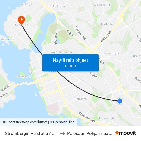 Strömbergin Puistotie / Muottitie to Palosaari Pohjanmaa Finland map