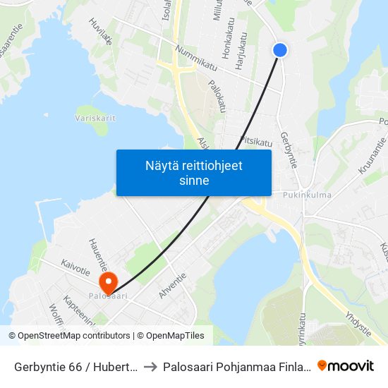 Gerbyntie 66 / Hubertus to Palosaari Pohjanmaa Finland map