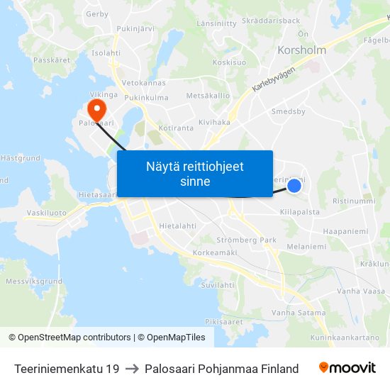 Teeriniemenkatu 19 to Palosaari Pohjanmaa Finland map