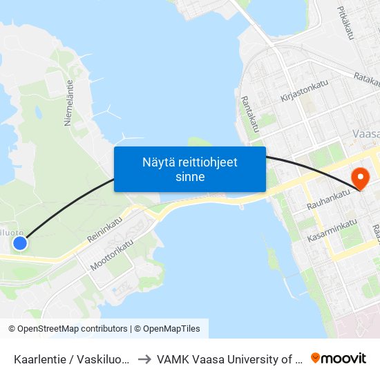 Kaarlentie / Vaskiluodon Kuntorata to VAMK Vaasa University of Applied Sciences map