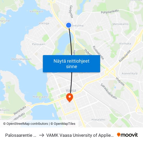 Palosaarentie 89 / 1 to VAMK Vaasa University of Applied Sciences map