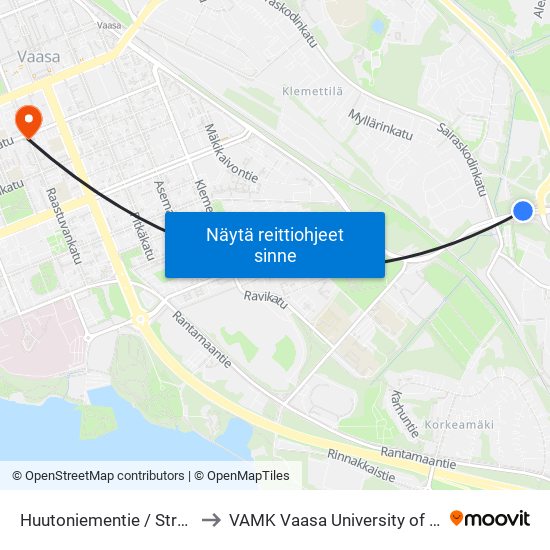 Huutoniementie / Strömberg Park 2 to VAMK Vaasa University of Applied Sciences map