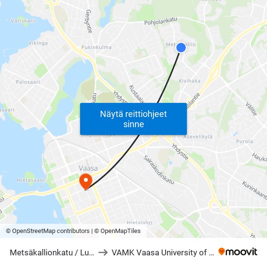 Metsäkallionkatu / Luolakivenkatu B to VAMK Vaasa University of Applied Sciences map