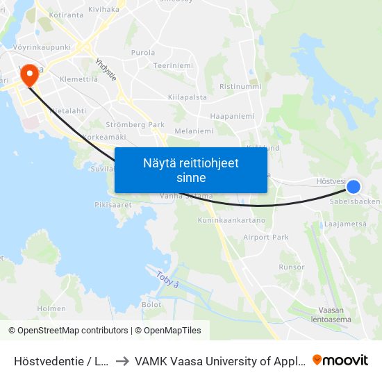 Höstvedentie / Lassintie to VAMK Vaasa University of Applied Sciences map