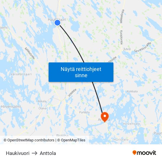 Haukivuori to Anttola map