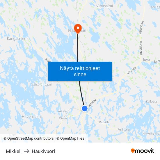 Mikkeli to Haukivuori map