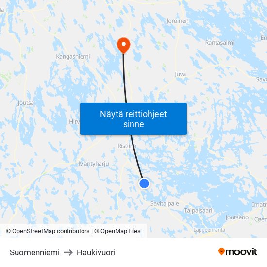 Suomenniemi to Haukivuori map