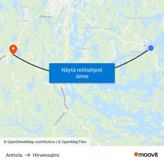 Anttola to Hirvensalmi map