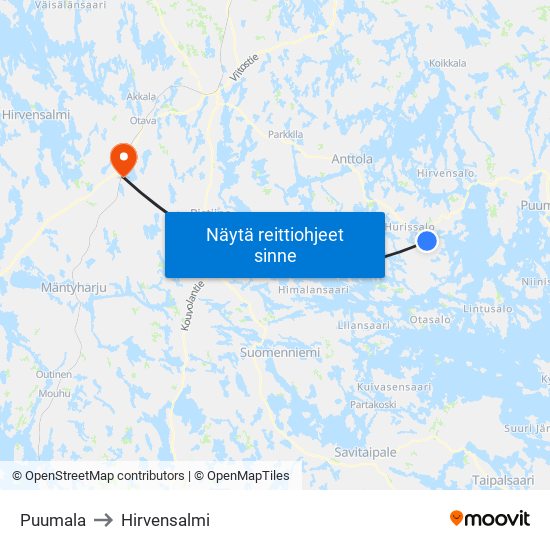 Puumala to Hirvensalmi map