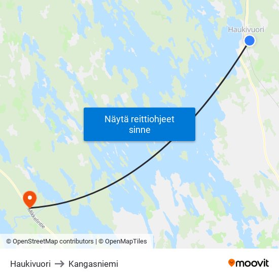 Haukivuori to Kangasniemi map