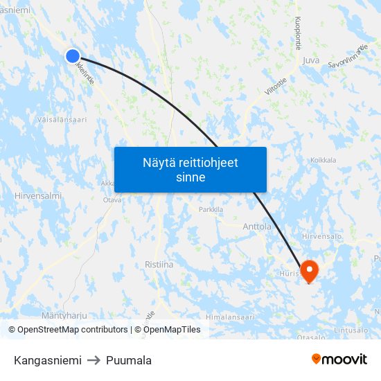 Kangasniemi to Puumala map