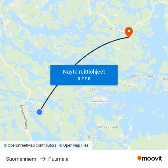 Suomenniemi to Puumala map