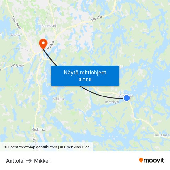Anttola to Mikkeli map
