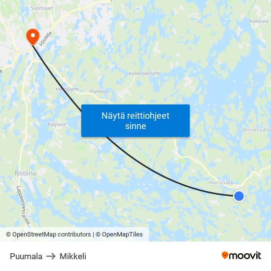 Puumala to Mikkeli map