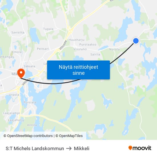 S:T Michels Landskommun to Mikkeli map