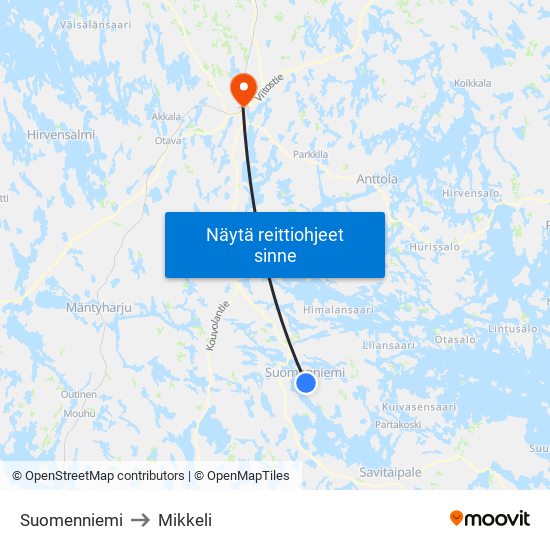 Suomenniemi to Mikkeli map