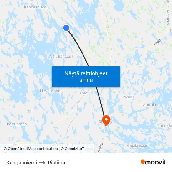 Kangasniemi to Ristiina map