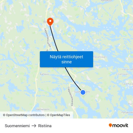 Suomenniemi to Ristiina map