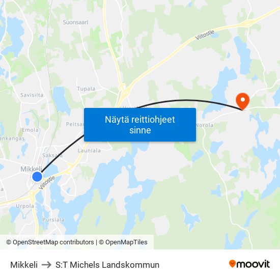 Mikkeli to S:T Michels Landskommun map