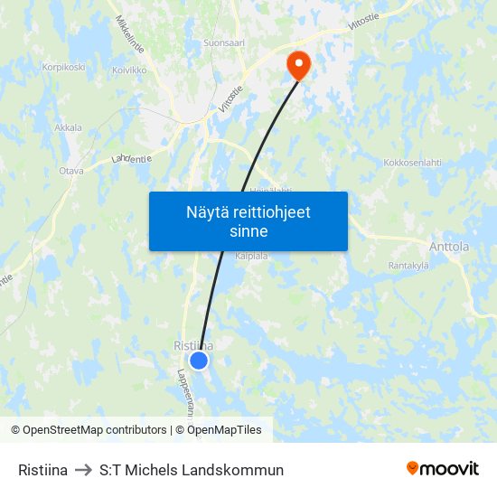 Ristiina to S:T Michels Landskommun map