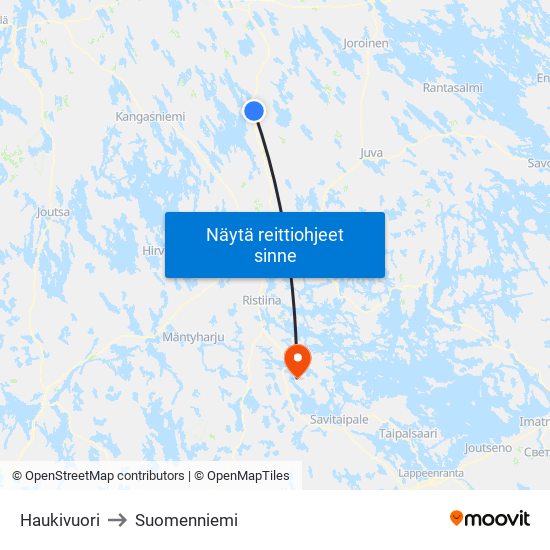 Haukivuori to Suomenniemi map