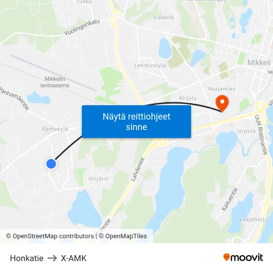 Honkatie to X-AMK map