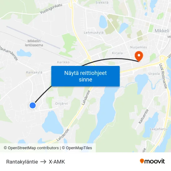 Rantakyläntie to X-AMK map