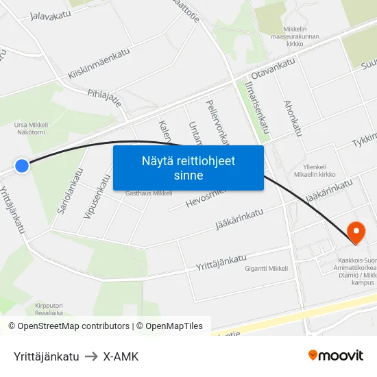 Yrittäjänkatu to X-AMK map