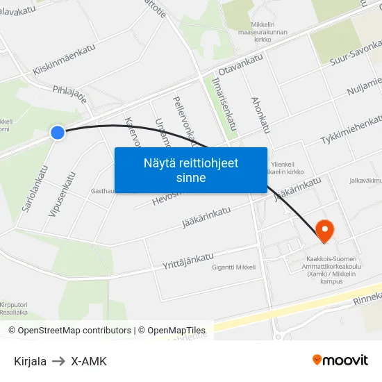 Kirjala to X-AMK map