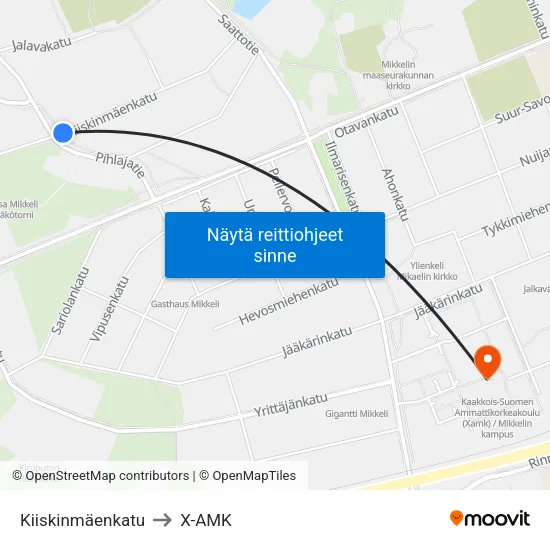 Kiiskinmäenkatu to X-AMK map