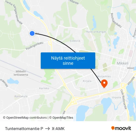 Tuntemattomantie  P to X-AMK map
