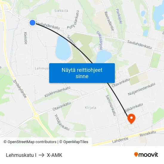 Lehmuskatu  I to X-AMK map