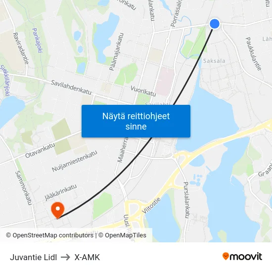 Juvantie Lidl to X-AMK map