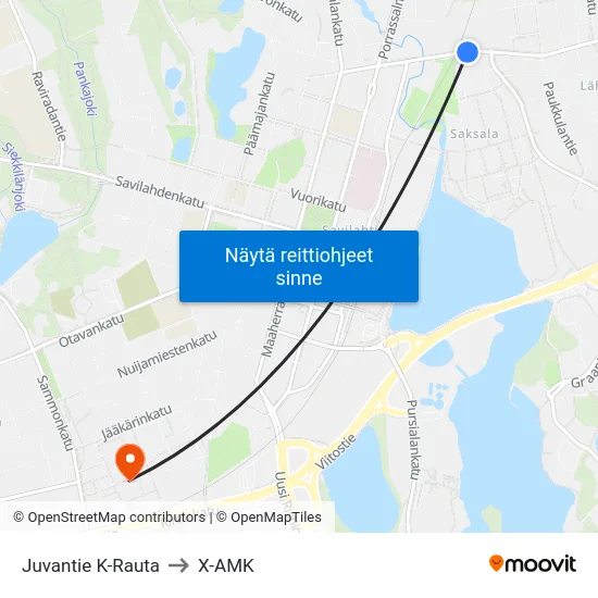 Juvantie K-Rauta to X-AMK map