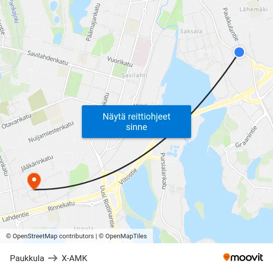 Paukkula to X-AMK map