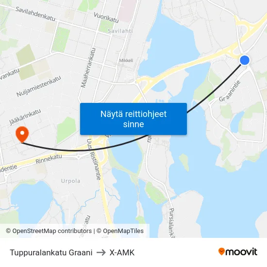 Tuppuralankatu Graani to X-AMK map