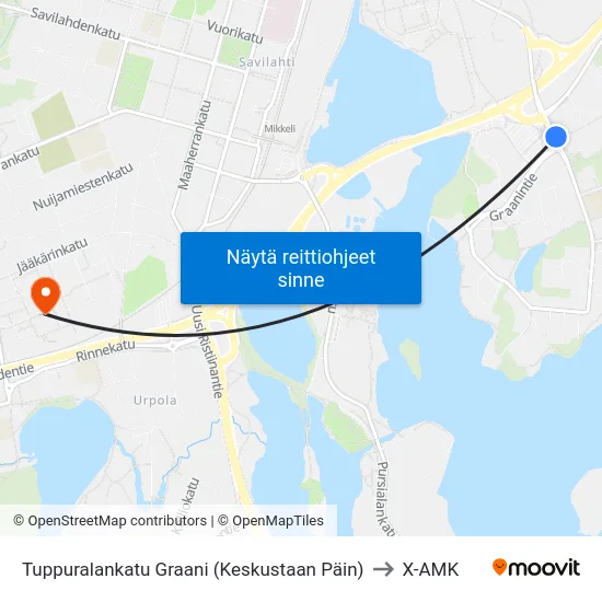 Tuppuralankatu Graani (Keskustaan Päin) to X-AMK map