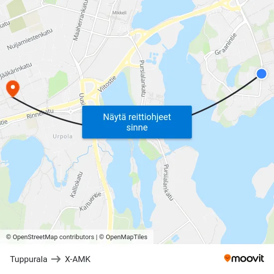 Tuppurala to X-AMK map