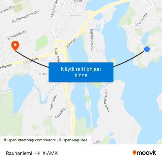 Rauhaniemi to X-AMK map
