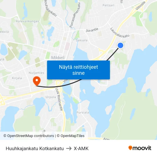 Huuhkajankatu Kotkankatu to X-AMK map