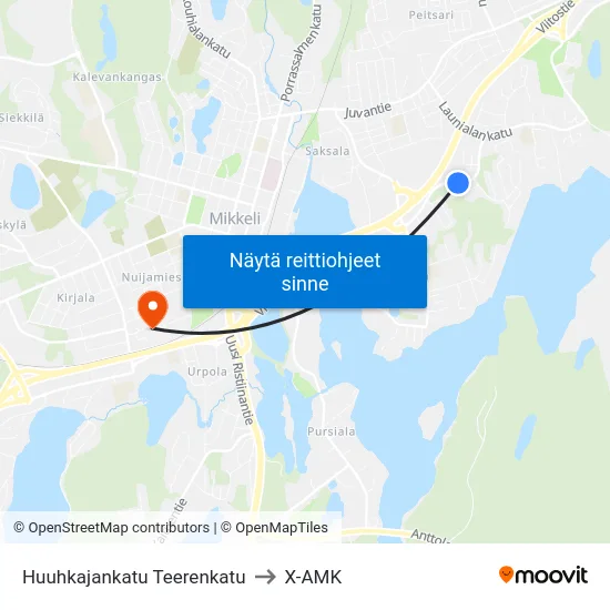Huuhkajankatu Teerenkatu to X-AMK map