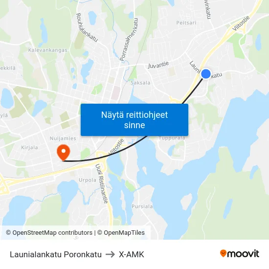 Launialankatu Poronkatu to X-AMK map