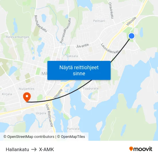 Hallankatu to X-AMK map