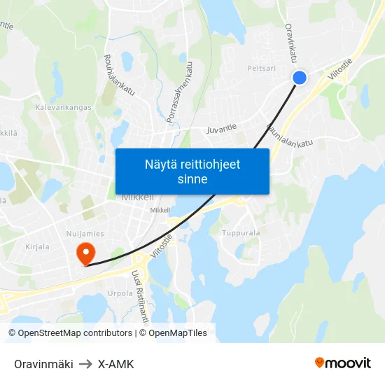 Oravinmäki to X-AMK map